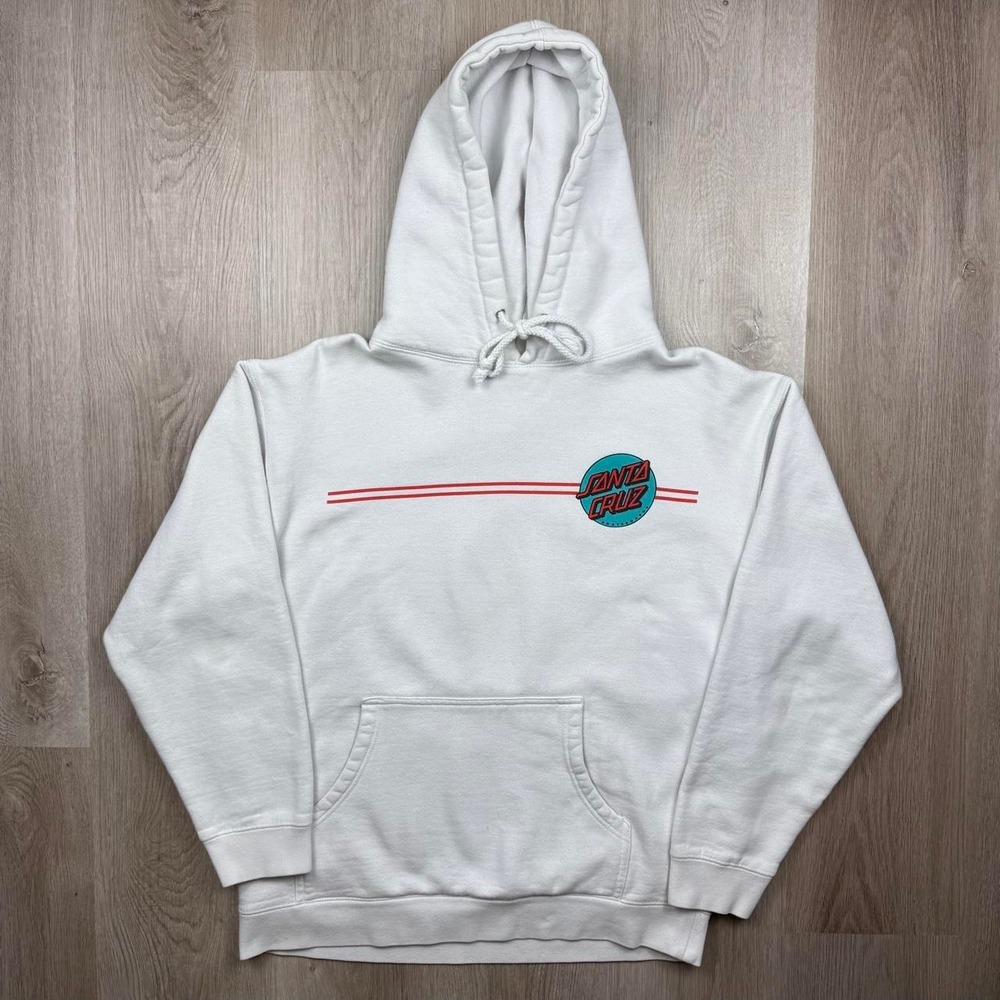 Santa Cruz Skateboards Classic Dot Stripe Pullover Fleece Hoodie White Mens M